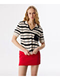 Twist Çizgili Gömlek Yaka Triko