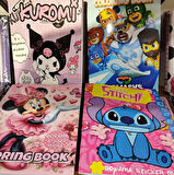 4 adet stickerli boyama kitabı (kuromi,Minnie,stitch,pijamaske figürlü)