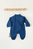 Grant Unisex Bebek Fermuarlı ve Cep Detaylı Lacivert Kot Tulum