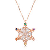 925 Ayar Gümüş Rose Renkli Taşlı Kar Tanesi Kadın Gümüş Kolye