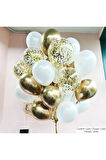 30 Adet Beyaz Krom Altın Balonlar Buketleri Lateks Konfeti Balon