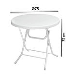 Omnipazar MT-GFM205 Rose Plastik Yuvarlak Katlanır Bahçe Balkon Masa Ø75 cm Beyaz