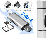Lunatic 4858 Type C Usb Kart Okuyucu Micro Sd Card Reader Çevirici Dönüştürücü Adaptör Hepsi Bir Arada USB 3.0 Akıllı Kart Okuyucu Yüksek Hızlı TF Mikro SD Kart Okuyucu OTG C Tipi Hafıza Kartı Okuyucu Mikro USB SD Adaptörü