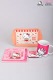 DEKOMUS İLE LİSANSLI HELLO KITTY PORSELEN KUPA,METAL TEPSİ,PEÇETE VE BARDAK ALTLIĞI SETİ