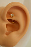 Taşlı Çiçekli Çelik Rook Piercing Daith Helix Kaş Göbek Lob Uyumlu Piercing