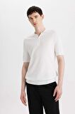 DeFacto Slim Fit Dar Kesim Kısa Kollu Basic Düz Fermuarlı Triko Polo Tişört C4917AX24SMER100