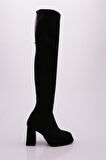 Dgn 1900 Kadın Strech Detayli  Fermuarli Knee High Topuklu Çizme