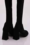 Dgn 1900 Kadın Strech Detayli  Fermuarli Knee High Topuklu Çizme