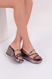 Dgn 830 Kadin Dolgu Taban Silver Taşli Terlik