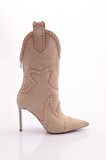 Dgn 5273 Kadın Taş İşlemeli Topuklu Western Bot