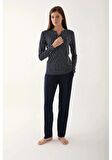 Pierre Cardin 8736 Uzun Kol Kadın Pijama Takımı Lacivert