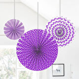 Yelpaze Dekor Süs Seti MOR 3Lü Kf109-MOR 20cm-30cm-40cm 3 lü mor yelpaze süsü