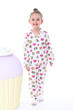 Ekru-Lila Çiçek Baskılı Biyeli Düğmeli %100 Pamuk Kız Çocuk Pijama Takımı