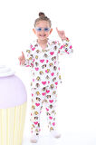 Ekru-Lila Çiçek Baskılı Biyeli Düğmeli %100 Pamuk Kız Çocuk Pijama Takımı