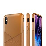 VRS iPhone Xs Max Leather Fit Label Kılıf Brown