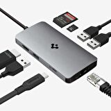 Spigen ArcDock 100W PD 3.0 / 8 in 1 USB-C Multi Hub / Çoklayıcı / Dönüştürücü Şarj Cihazı 8 Port / 4k 60hz / Ethernet 1Gbps / Macbook Space Gray PD2303