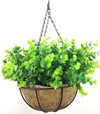 Yapay Çiçek Sarkaç Askılı Makreme Sepette Şimşir Yeşillik Çiçek Sepeti