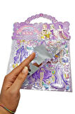 Sticker Kabartmalı Çantalı iki Sayfalı Sticker Seti (HQK013) - 21x17 cm- Mor Kız Giydirme