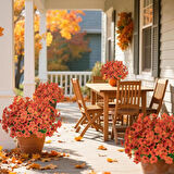 6lı Set Yapay Çiçek Sazlı Mine Turuncu Renk 5 Dallı 33cm