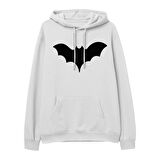 Bat   Baskılı Beyaz Hoodie