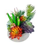 Yapay Çiçek Kaktüs Sukulent Aranjmanı Mokka Renk Plastik Saksıda 10 adet Karışık Model Skulent