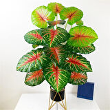 Yapay Çiçek Saksıda Tropik Kızıl Caladium 18 Dal 70 cm Salon Çiçeği Yapay Bitki