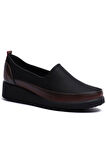 K152509 Bordo Siyah Dolgu Taban Kadın Ayakkabı