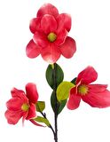 Yapay Çiçek Pembe Koyu Manolya Islak Doku 3 Kafalı Uzun Dal Çiçek Flowers 95cm