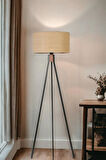 FISCO TRİPOD SİYAH LAMBADER SİLİNDİR HASIR RATTAN ABAJURLU