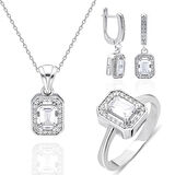 925 Ayar Gümüş Baget Taşlı Zarif Kadın Takı Set