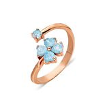 925 Ayar Gümüş Ayarlanabilir Yonca Motifli Yüzük - Rose Gold