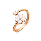 925 Ayar Gümüş Ayarlanabilir Yonca Motifli Yüzük - Rose Gold