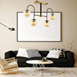 TT011-4 ESK TT Aydınlatma Eskitme Rengi Kaplama 4 lü Bal Camlı Lüks Avize
