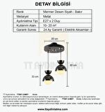 TT007-2 MSY TT Aydınlatma Mermer Desen 2 li Siyah Lüks Avize