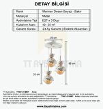 TT007-3Y MBY TT Aydınlatma Mermer Desen 3 lü Yuvarlak Beyaz Lüks Avize