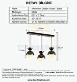 TT007-3S MSY TT Aydınlatma Mermer Desen 3 lü Sıralı Siyah Lüks Avize