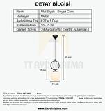 TT014-1 SY TT Aydınlatma Mat Siyah Beyaz Camlı Tekli Avize