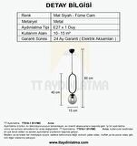 TT016-1 SY TT Aydınlatma Mat Siyah Füme Camlı Tekli Avize