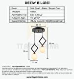 TT015-2 SY TT Aydınlatma Mat Siyah - Bakır Beyaz Camlı 2 li Avize
