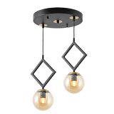 TT015-2 SY TT Aydınlatma Mat Siyah - Eskitme Bal Camlı 2 li Avize