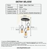 Tt014-3y Sy Mat Siyah - Bakır Bal Camlı 3 Lü Yuvarlak Avize