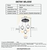 Tt014-3y Sy Mat Siyah Beyaz Camlı 3 Lü Yuvarlak Avize