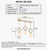 TT015-3S ESK TT Aydınlatma Eskitme Kaplama Beyaz Camlı 3 lü Sıralı Avize