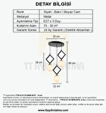 TT015-3Y SY TT Aydınlatma Mat Siyah - Bakır Beyaz Camlı 3 lü Yuvarlak Avize