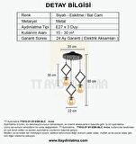 TT015-3Y SY TT Aydınlatma Mat Siyah - Eskitme Bal Camlı 3 lü Yuvarlak Avize