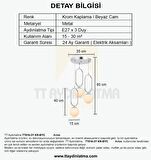 TT016-3Y KR TT Aydınlatma Krom Kaplama Beyaz Camlı 3 lü Yuvarlak Avize