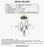 TT016-3Y SY TT Aydınlatma Mat Siyah Füme Camlı 3 lü Yuvarlak Avize