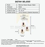 TT017-3Y-MBY TT Aydınlatma Mermer Desen 3 lü Yuvarlak Beyaz Avize