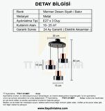 TT017-3Y-MSY TT Aydınlatma Mermer Desen 3 lü Yuvarlak Siyah Avize
