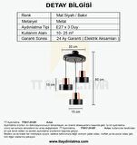 TT017-3Y-SY TT Aydınlatma Mat Siyah 3 lü Avize